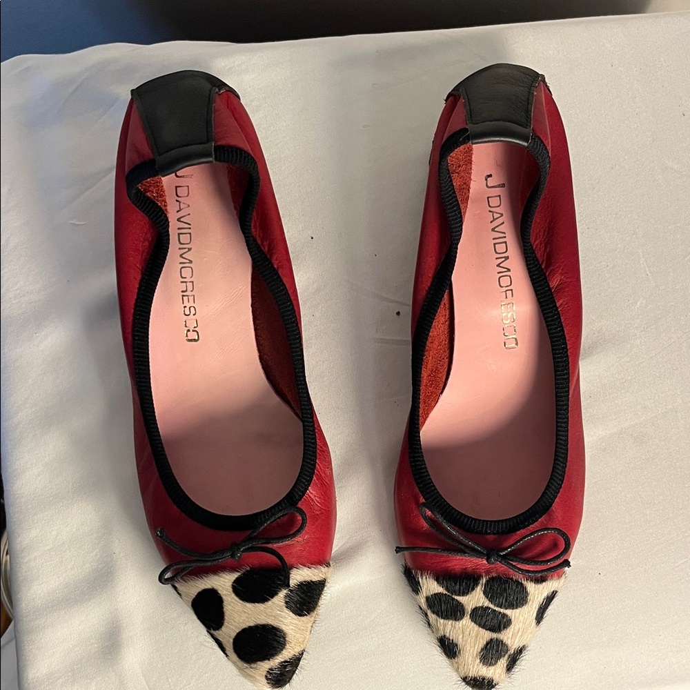 Statement Italian Red and Black Women's  shoes horse hair polka dot toes size 39 - Picture 8 of 9